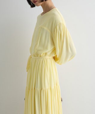 Green Parks ボリュームスリーブティアードワンピース Yellow