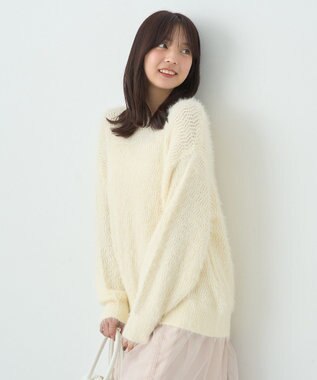 earth music&ecology モヘヤライクレースニット Ivory