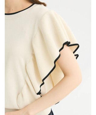 Green Parks 配色フリルニットプルオーバー Off White