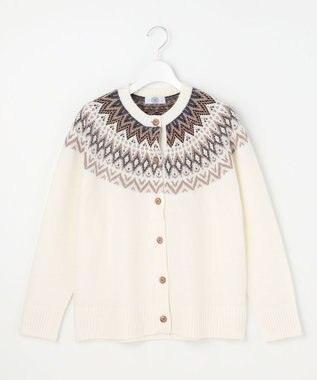 J.PRESS LADIES L FAIR ISLE ニット カーディガン オフ系