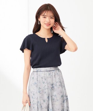 ANY SIS S 【洗える】パール調ポイントフレアスリーブ ニット ネイビー