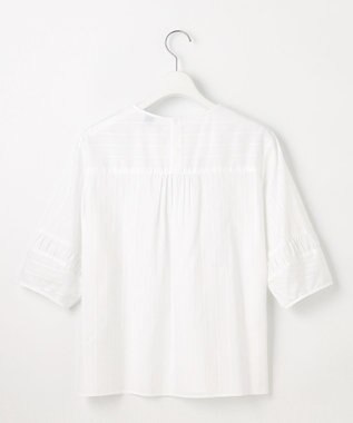 J.PRESS LADIES L 【WEB限定・洗える】セルロースカラミストライプ キーネック ブラウス 【WEB限定】ホワイト系