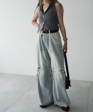 WEGO スリットダメージルーズデニム デニム