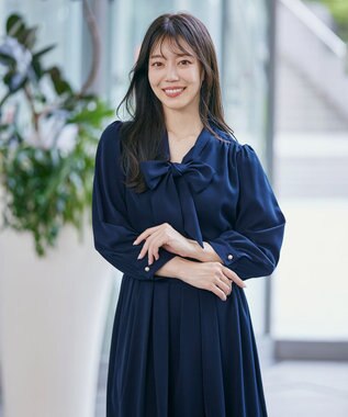 Tiaclasse 【洗える】リボンボウタイワンピース ネイビー