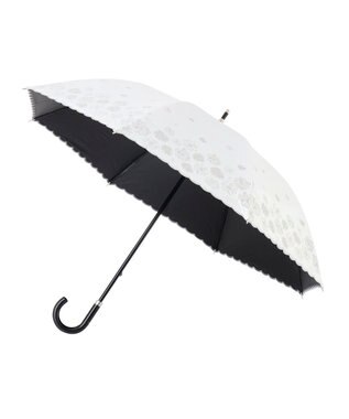 MOONBAT ランバン オン ブルー 晴雨兼用日傘 長傘 フラワー×スカラ刺繍 遮光 遮熱 UV オフホワイト