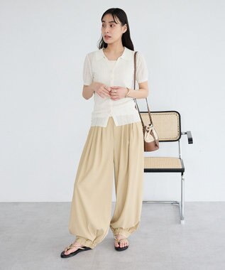 CRAFT STANDARD BOUTIQUE レースニット衿付き半袖カーディガン Off White