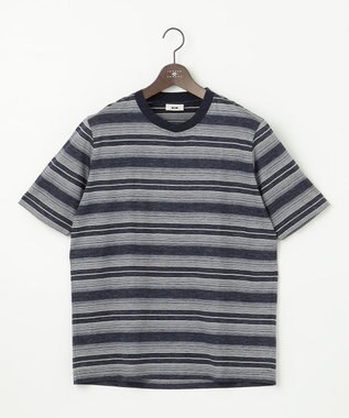 JOSEPH ABBOUD 【吸水速乾】リネンマルチボーダー Tシャツ ネイビー系2