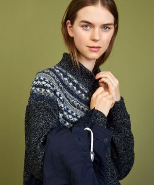 JOSEPH ABBOUD MOUNTAIN 【イタリア糸使用/サスティナブル素材/裏地付き/ライナードッキング対応】 コットンウールジャガードニットアウター ブラック系