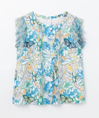 GRACE CONTINENTAL フラワーガーデンプリントトップ ブルー