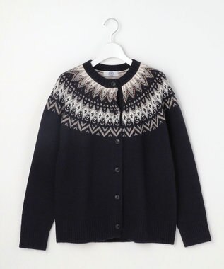 J.PRESS LADIES L FAIR ISLE ニット カーディガン ネイビー系