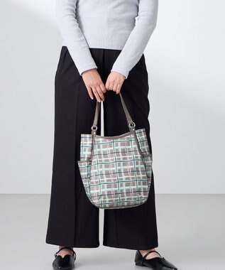 Y'SACCS ドローイングチェックトートバッグ グレー