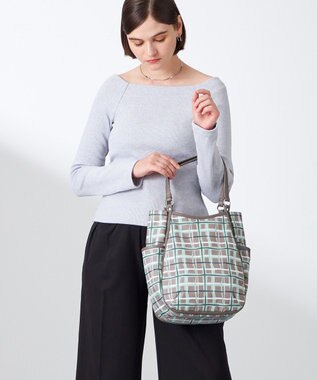 Y'SACCS ドローイングチェックトートバッグ グレー