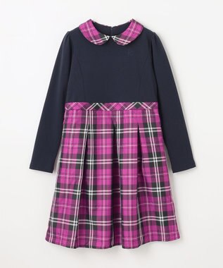 組曲 KIDS 【150-160㎝】チェックタフタドッキング ワンピース ベリーピンク系