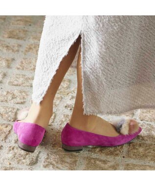 MODE ET JACOMO <MODE ET JACOMO>ファー付ポインテッドトゥフラットパンプス パープルスエード