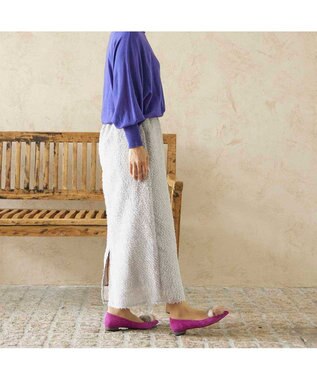 MODE ET JACOMO <MODE ET JACOMO>ファー付ポインテッドトゥフラットパンプス パープルスエード