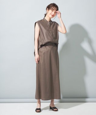 SHARE PARK LADIES 【洗える】リネンレーヨンコーティングウォッシュスカート チャコール