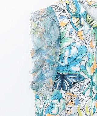 GRACE CONTINENTAL フラワーガーデンプリントトップ ブルー