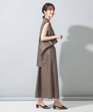 SHARE PARK LADIES 【洗える】リネンレーヨンコーティングウォッシュスカート チャコール