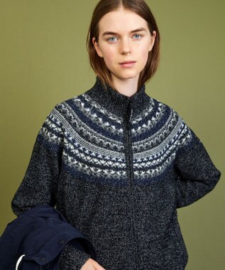 JOSEPH ABBOUD MOUNTAIN 【イタリア糸使用/サスティナブル素材/裏地付き/ライナードッキング対応】 コットンウールジャガードニットアウター ブラック系