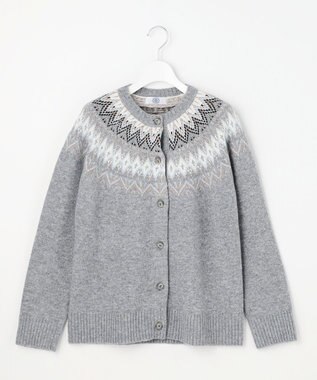 J.PRESS LADIES L FAIR ISLE ニット カーディガン グレー系