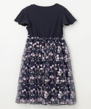 ANY KIDS 刺繍 チュール ワンピース ネイビー