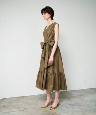GRACE CONTINENTAL ライトタフタドレス カーキ