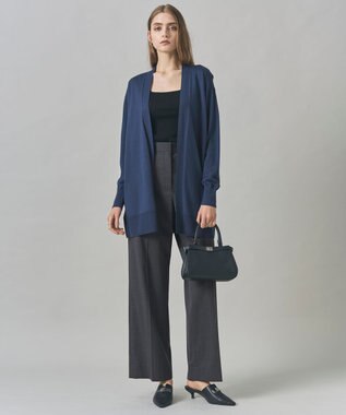 ICB L 【洗える】コンパクトファインウール ロングカーディガン ブルーグレー系