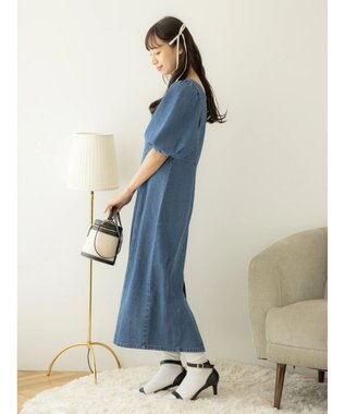 earth music&ecology スクエアネックデニムワンピース Indigo