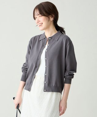 ANY L コットンブレンドポロカーデ スレート