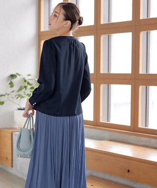 Tiaclasse 【洗える】スキッパー衿ボタンブラウス ネイビー