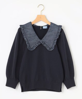 組曲 L 【組曲×setsuko sagittaire】襟付きプルオーバー ニット ネイビー系