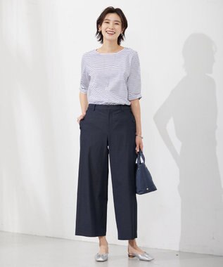 J.PRESS LADIES L 【洗える・吸水速乾】コットン麻シェルドライ ワイド パンツ ネイビー系