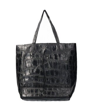 INTER-CHAUSSURES 【ANDREA CARDONE ITALI】ファスナー付き型押しレザートートバッグ ブラック型押