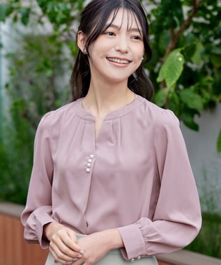 Tiaclasse 【洗える】スキッパー衿ボタンブラウス ピンク