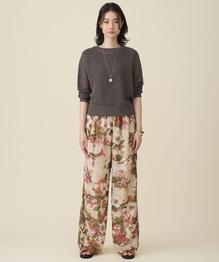 自由区 L リネンミドルゲージメッシュ ニット ブラウンラメ