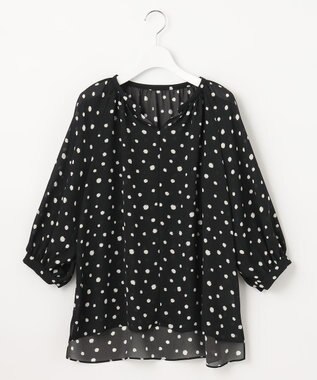 自由区 【セットアップ可】ドットプリント スキッパーブラウス ブラック系5