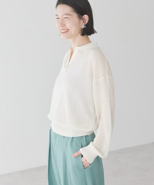 AMERICAN HOLIC メタルライクニットポロ Off White