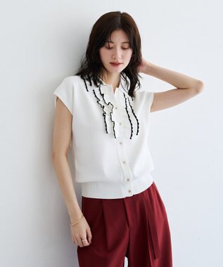 YECCA VECCA 配色フリルカーディガン Off White