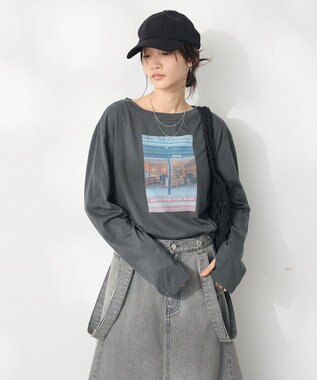CRAFT STANDARD BOUTIQUE ラメ天竺フォトプリントロンTEE Charcoal Gray