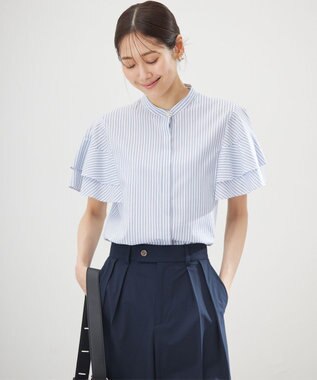 組曲 コットンレーヨンシャーティング ブラウス ブルーストライプ系1