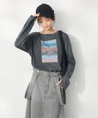 CRAFT STANDARD BOUTIQUE ラメ天竺フォトプリントロンTEE Charcoal Gray