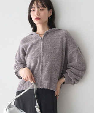 earth music&ecology ベロアフーディージップニットカーディガン