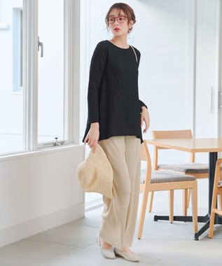 Tiaclasse L 花柄カットレースフレアトップス ブラック