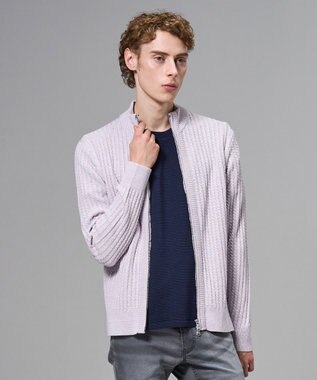 JOSEPH HOMME 【新柄】シルクバルキー　ハイネックジップアップニット ライラック系