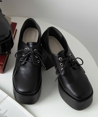 WEGO ボリュームヒールレースアップシューズ ブラック