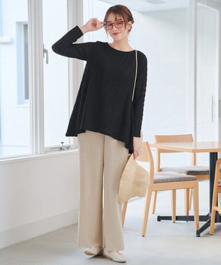 Tiaclasse L 花柄カットレースフレアトップス ブラック