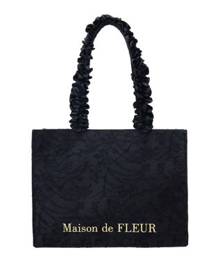 Maison de FLEUR レースフリルハンドルスクエアトートＭバッグ Black