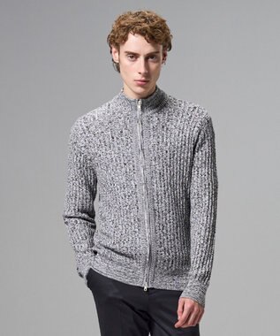JOSEPH HOMME 【新柄】シルクバルキー　ハイネックジップアップニット ライトグレー系