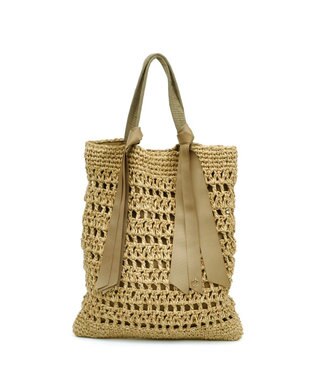 UNBILLION cachecache 下がりグログランペーパー柄編みトート ブラウン