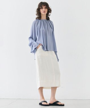 BEIGE， 【洗える】MUSCARI / ソフトシルクキャンディースリーブブラウス Antique Blue